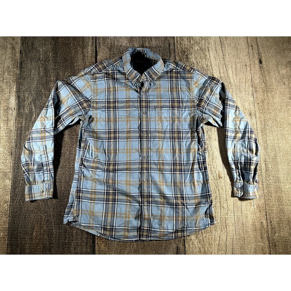 Eddie Bauer Mens L Classic Fit Blue Plaid L/S Flannel Button Up Pocket Shirt
